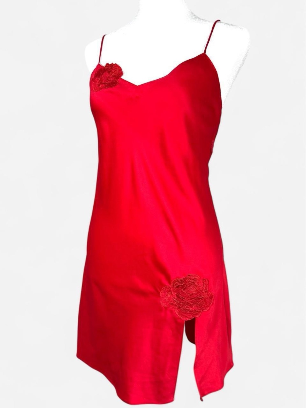 Vintage 90s Satin Slip Dress, Red Roses, Size XS/Small